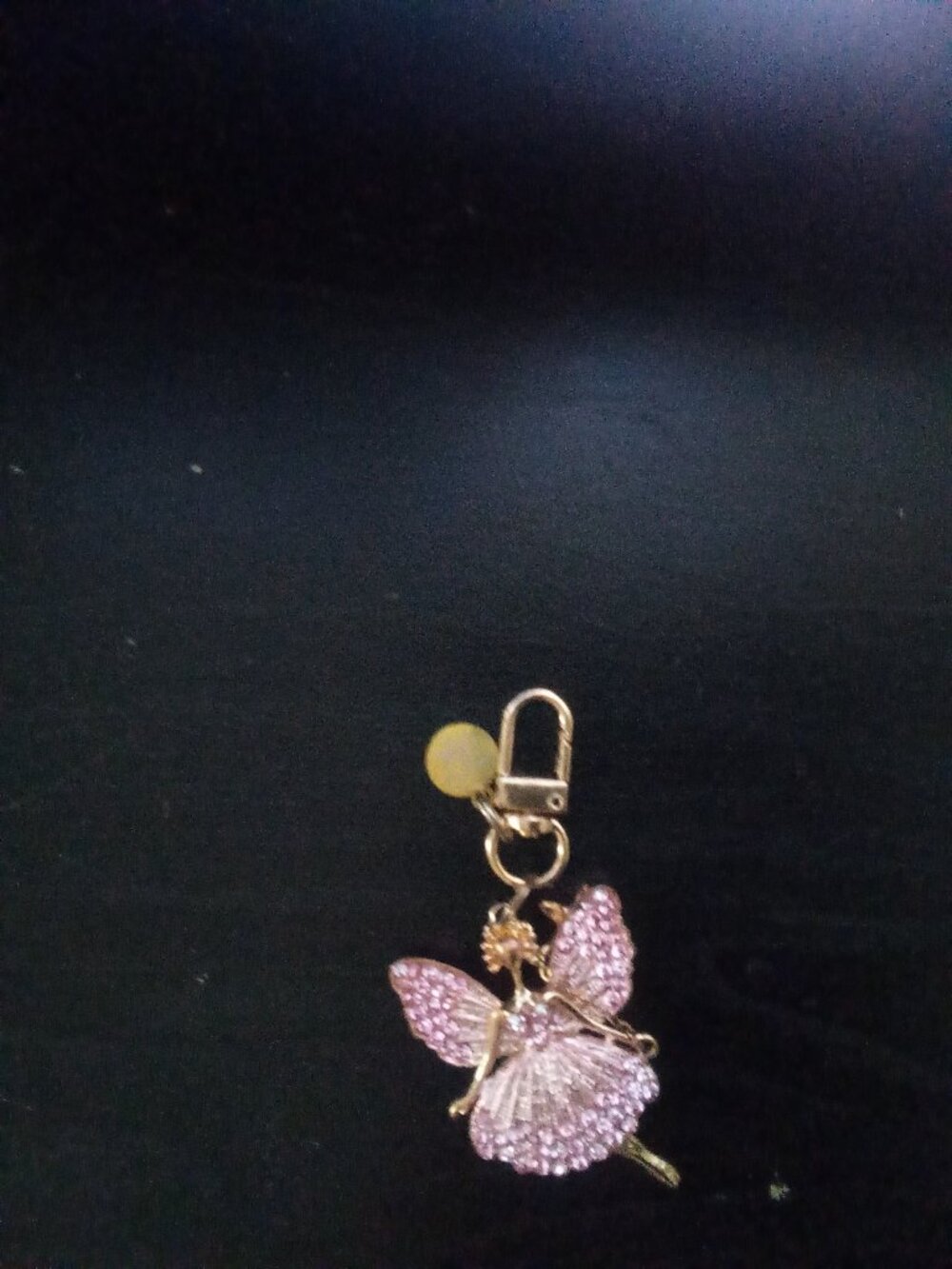 Pink Rhinestone Fairy Bag Charm Keychain Gold Tone Sparkly